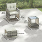 5 Piece Patio Furniture Set, Wicker Patio Chairs with Ottomans, 2-Tier Glass Coffee Table and Cushions, Grey/Cream White