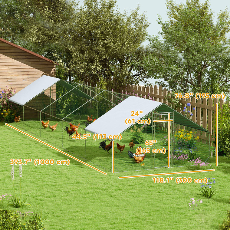 9.8' x 32.8' x 6.4' Chicken Coop with Waterproof & UV Cover