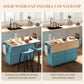 Kitchen Island with Storage, Rolling Kitchen Island with Drop Leaf, Rubber Wood Top and Adjustable Shelves, Light Blue