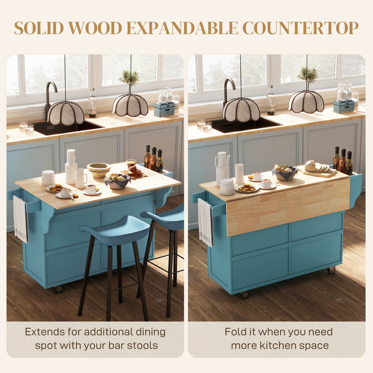 Rolling Kitchen Island with Drop Leaf