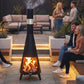 Wood Burning Firepit with Chimney, Outdoor Fire Pit with Poker, Mesh Screen, Black