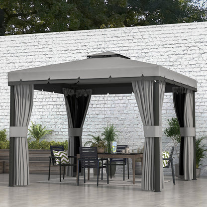 10' x 10' Light Grey 2-Tier Gazebo with Mesh Sidewalls