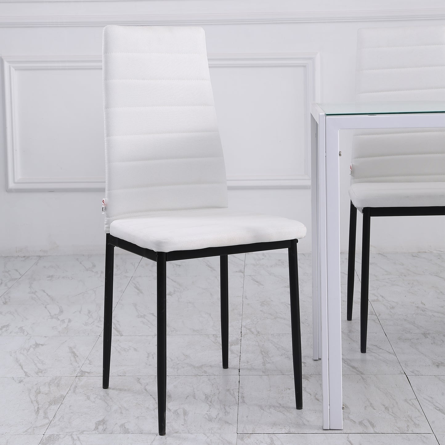 High Back Dining Chairs, Modern Upholstered Linen Fabric Accent Chairs with Metal Legs for Kitchen, Set of 4, White