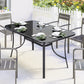 Outdoor Dining Table for 6 with Umbrella Hole, Metal Patio Dining Table with Tempered Glass Top