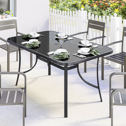 Metal Dining Table for 6 with Umbrella Hole and Glass Top