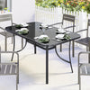Outdoor Dining Table for 6 with Umbrella Hole, Metal Patio Dining Table with Tempered Glass Top