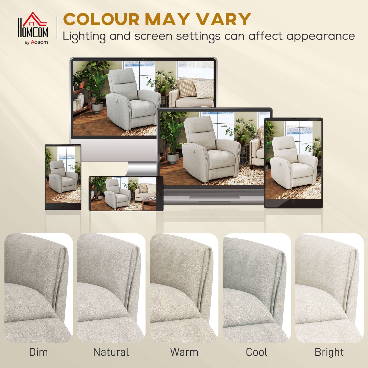 Power Recliner Chair, Dyed Fabric (Like Leathaire) Upholstered Recliner Chair with USB Ports, Footrest, Beige