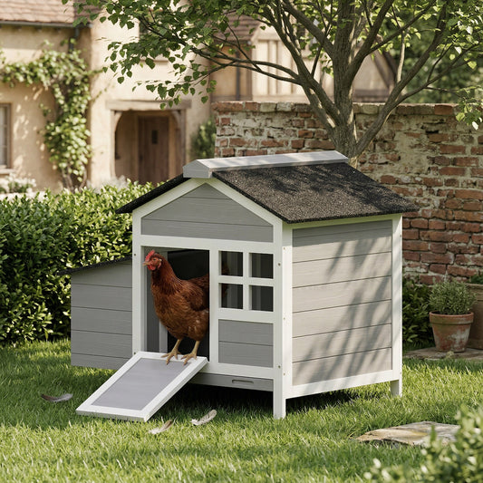 Wooden Chicken Coop with Nesting Box, Pull-out Metal Tray, for 1-2 Chickens, 36" x 25" x 27"
