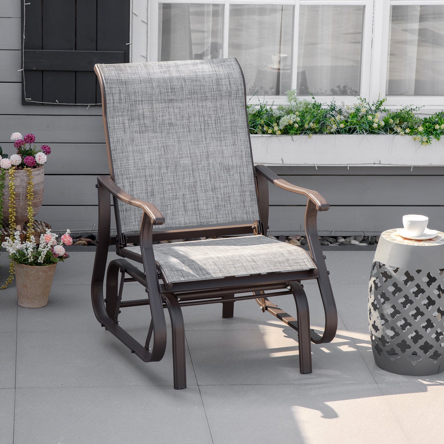 Outdoor Glider Chair, Patio Glider with Steel Frame and Mesh Fabric, Outdoor Chair for Backyard, Garden, Porch, Beige