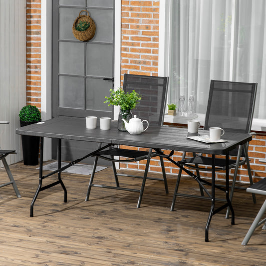 Foldable Patio Dining Table for 6, Rectangular Outdoor Table for Garden Lawn Backyard, Dark Grey