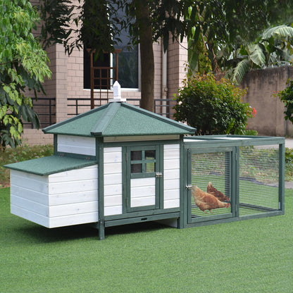 77" Green Chicken Coop with Nesting Box & Run