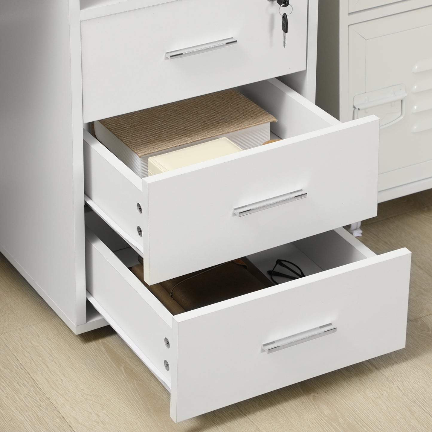 Computer Desk with Keyboard Tray and Drawers, Writing Desk, Home Office Workstation, White