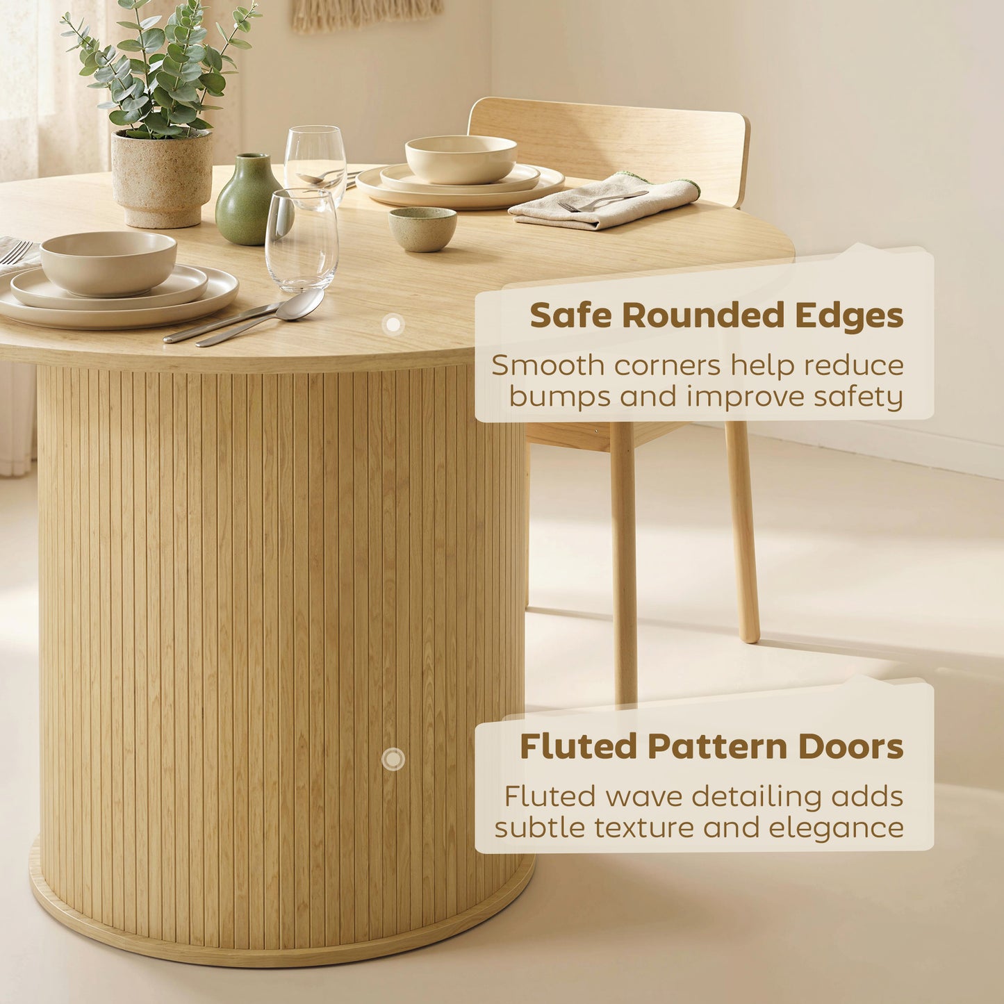 Round Dining Table for 4-6, 47 Inch Kitchen Table with Fluted Pedestal Base, for Kitchen Living Room Dining Room, Natural
