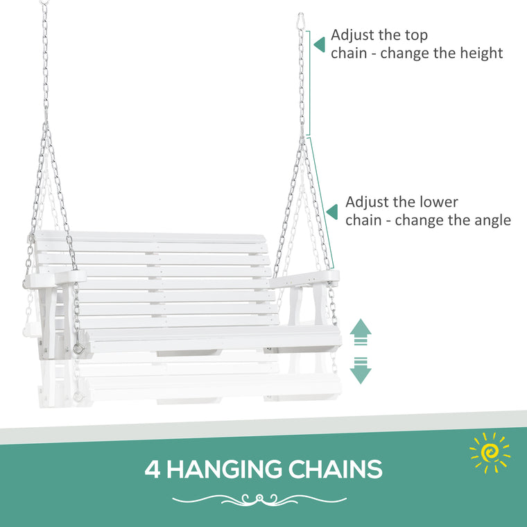 2-Seater Wooden Porch Swing with Cup Holder & Chains