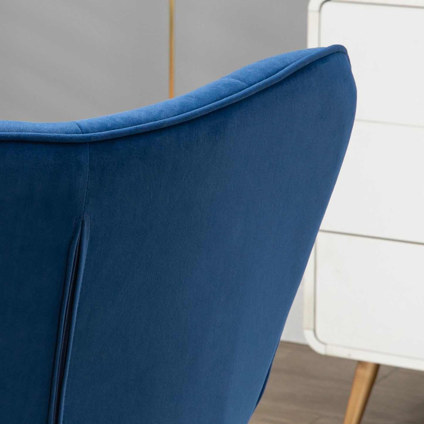 Modern Accent Chair with Ottoman, Upholstered Armchair with Footrest, Gold Metal Legs for Living Room, Bedroom, Dark Blue