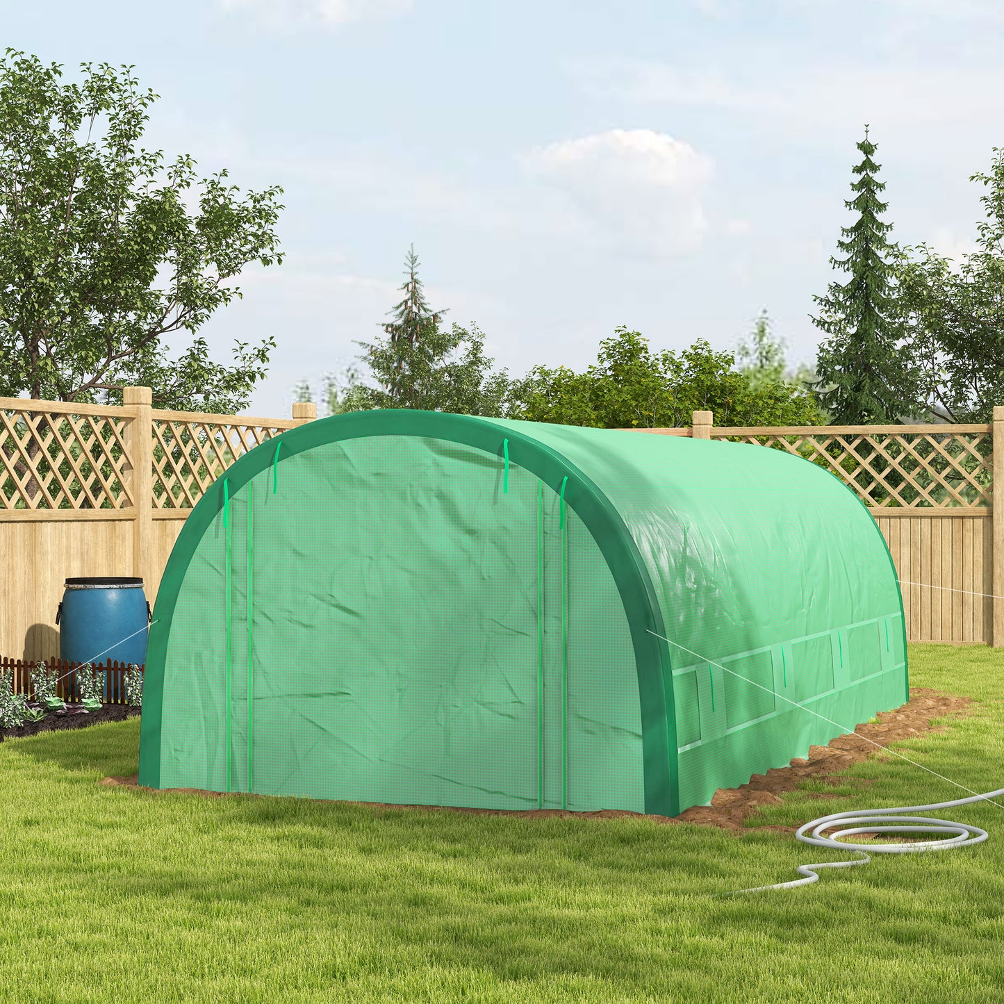 Upgraded Tunnel Greenhouse Green House with Mesh Door and Windows, 6 Plant Labels and Gloves, White