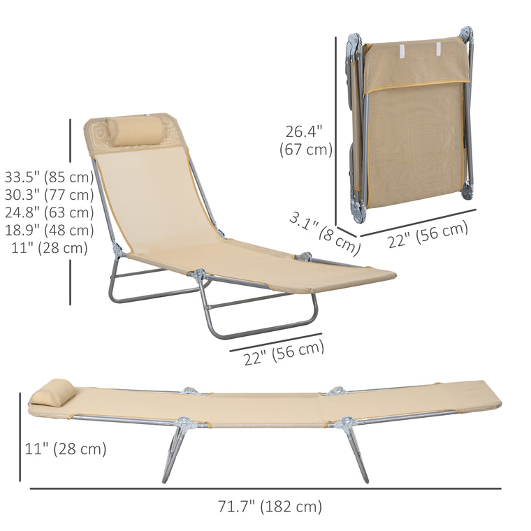 Folding Reclining Tanning Chairs, Set of 2 - Brown