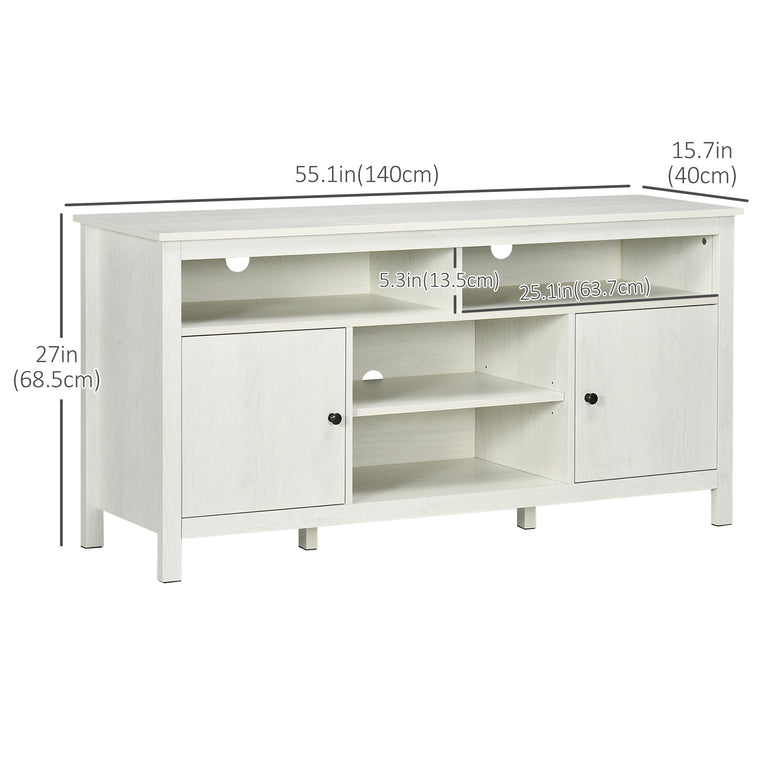 55.1" TV Stand with Storage Cupboard - White