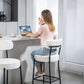 Set of 2 Barstools, Upholstered Bar Stools with Backrest, Footrest for Kitchen Island, Dining Room, Cream White