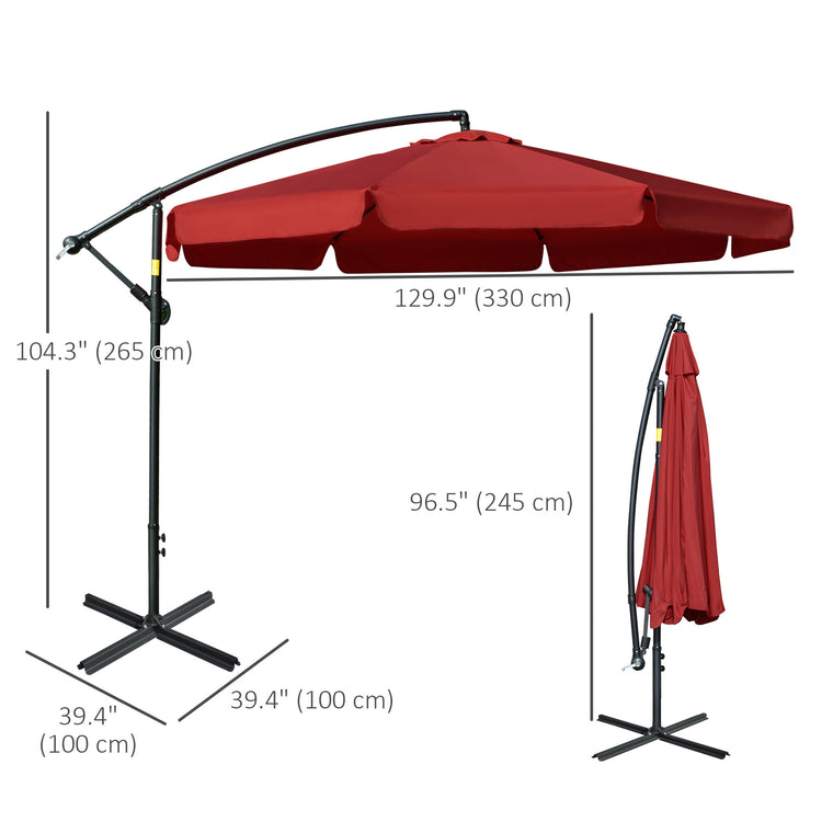 11FT Red Cantilever Umbrella with Easy Tilt & Cross Base
