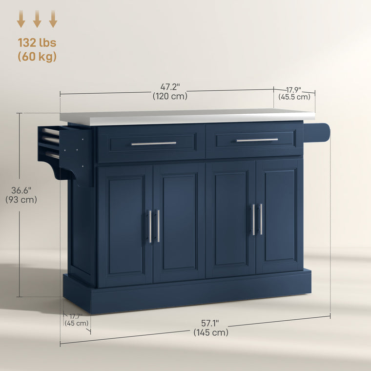 Rolling Kitchen Island with Stainless Steel Top