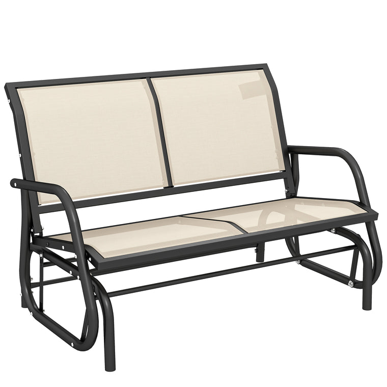 Cream White Outdoor Glider Bench with Mesh Fabric