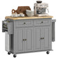 Kitchen Island with Storage, Rolling Trolley Cart with Rubber Wood Top, Spice Rack, Towel Rack, 2 Locking Brakes, Grey