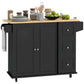 Kitchen Island on Wheels, Kitchen Cart with Drop Leaf, Drawers, Black