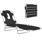 Folding Lounge Chair Outdoor, Tanning Chair with Face Hole Arm Slots, Beach Chaise Lounger with Pillow, 5-Position Adjustable Portable Sun Lounger Bed for Pool, Black