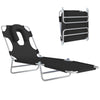 Folding Lounge Chair Outdoor, Tanning Chair with Face Hole Arm Slots, Beach Chaise Lounger with Pillow, 5-Position Adjustable Portable Sun Lounger Bed for Pool, Black