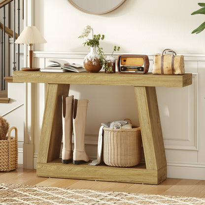 55" Farmhouse Console Table with Storage - Oak