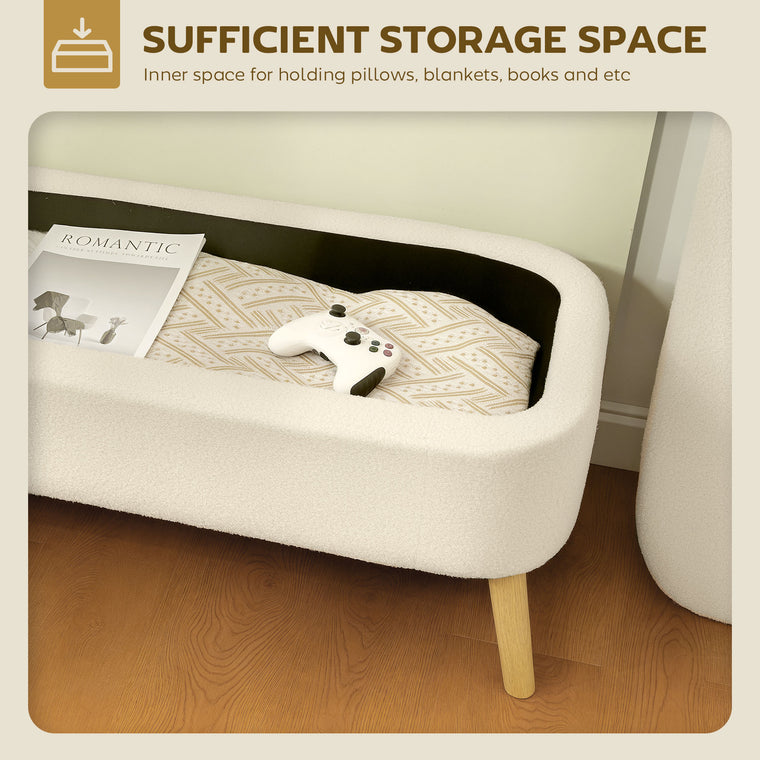 47" Teddy Fleece Storage Ottoman Bench - Beige