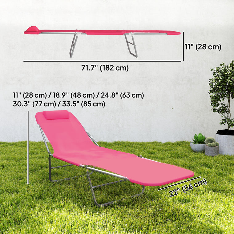 Portable Reclining Chaise Lounge Chair Bed with Pillow