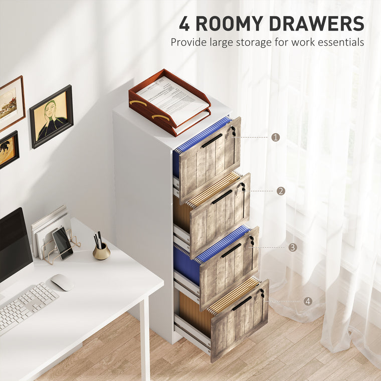 4-Drawer Farmhouse Filing Cabinet with Lock - White