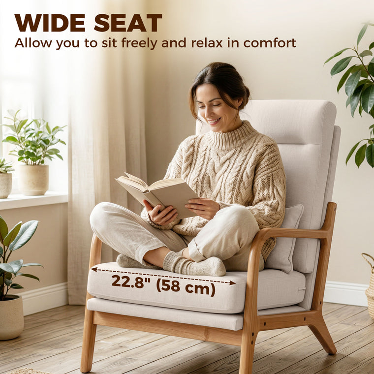 Linen Accent Armchair with Lumbar Pillow - Cream White