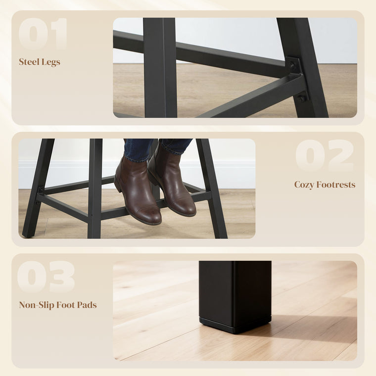 Velvet Bar Stools Set of 2 with Footrest - Grey