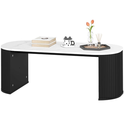 Marble-Effect Coffee Table with Round Corners - Black