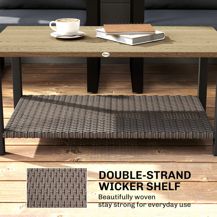 2-Tier Rectangle Coffee Table with Wicker Shelf