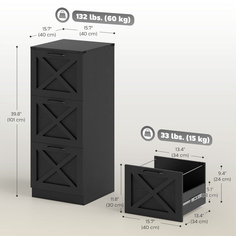 3-Drawer Vertical Filing Cabinet - Black