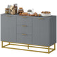 Sideboard Storage Cabinet with 3 Drawers, Adjustable Shelves and Doors, Kitchen Buffet Cabinet for Dining Room, Grey