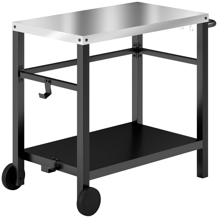 Charcoal Grey 2-Shelf Pizza Oven Stand with Steel Tabletop