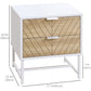 Modern Bedside Table with 2 Drawers and Steel Frame, Sofa Side Table for Bedroom Living Room, White and Oak