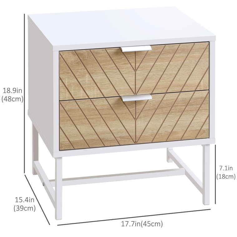 Nightstand with 2 Drawers and Steel Frame - White and Oak