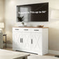 Sideboard Buffet Cabinet, 43" Farmhouse Kitchen Cabinet with 3 Barn Doors, 2 Drawers, 2 Adjustable Shelves, White