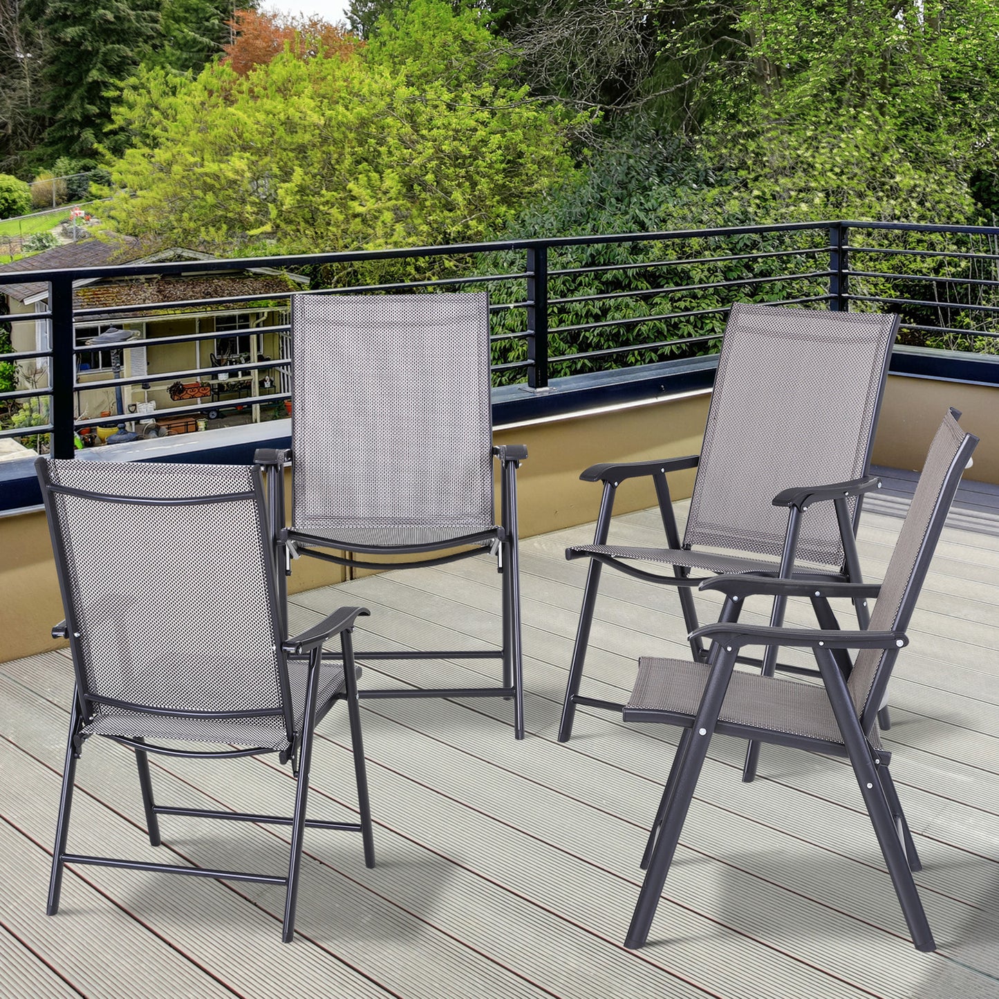 4-Piece Folding Chair Set for Relaxing on Patio Balcony Garden, Comfortable Outdoor Furniture with Armrests, Grey