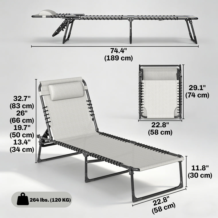 Cream 4-Level Adjustable Chaise Lounge with Headrest