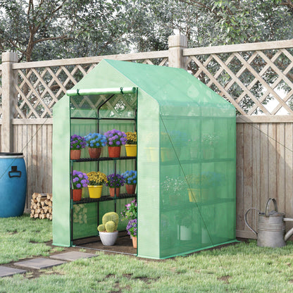 56" x 54" x 74" Green Greenhouse with 8 Shelves & PE Cover