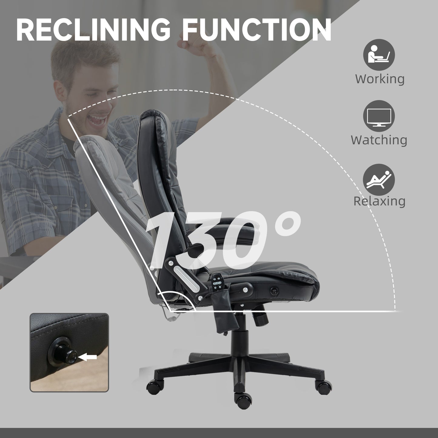 Executive Heated Massage Office Chair, High-Back Reclining Swivel Chair, Vibrating Adjustable Leather Chair, Black