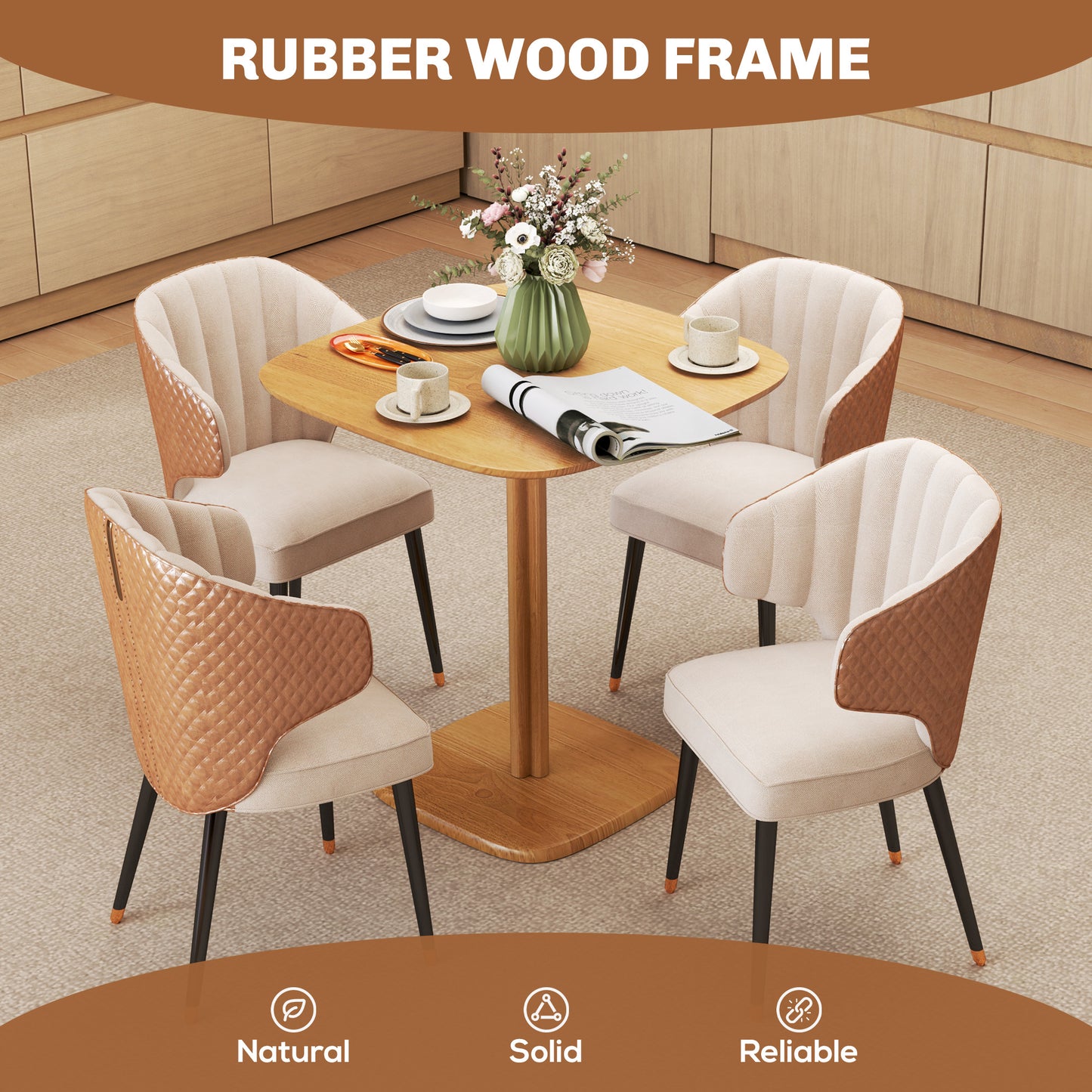 Dining Table for 4 People - Modern Kitchen Table with Wood-Effect Top, 27.6" x 27.6", Natural Wood