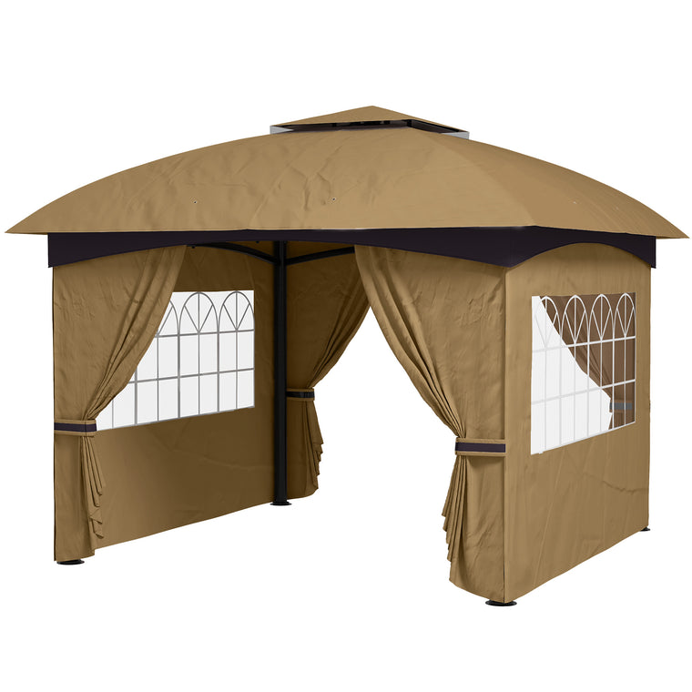 11' x 11' Beige Double Roof Gazebo with Church Windows